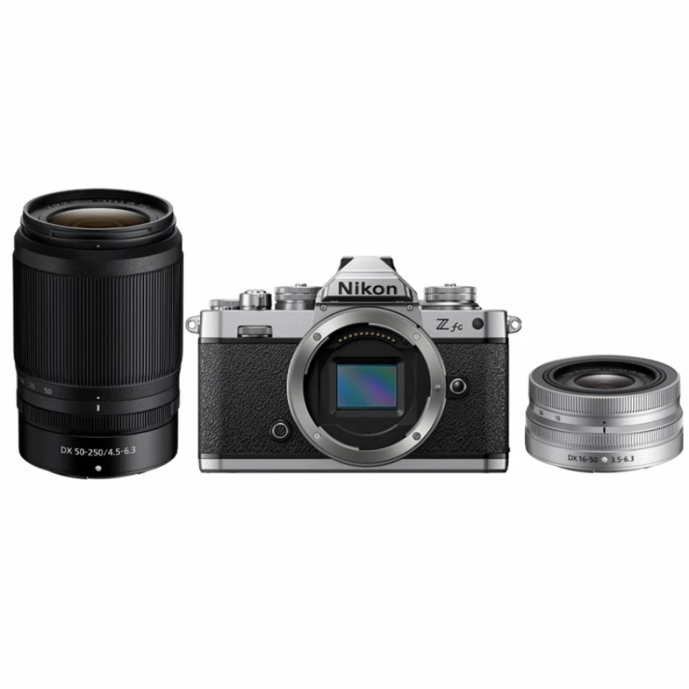 Nikon Z fc + ob. 16-50 mm srebrny + ob. 50-250 mm