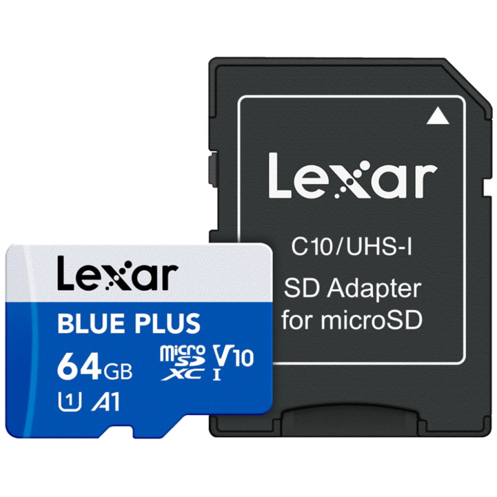 Lexar microSDHC Blue Plus UHS-I with SD adapter, 100MB/s read C10/A1/U3 V30 64GB