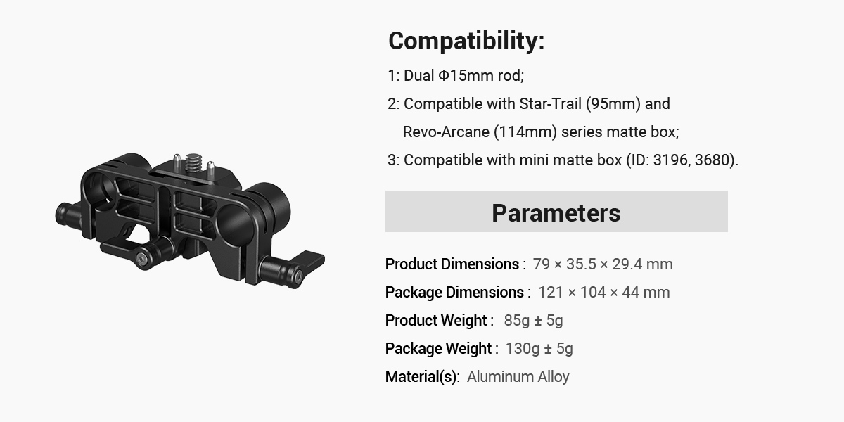 Smallrig Regulowana podpora Dual Rod Support LWS pod Matte Box [3652]