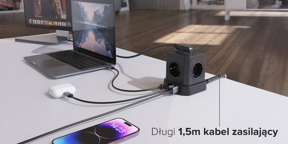 Newell Ładowarka sieciowa Newell GaN Power Cube 9w1 - czarna