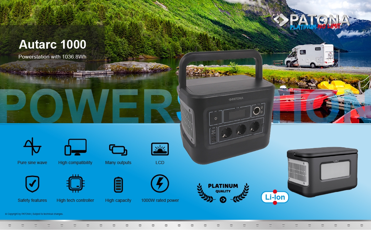 Patona Platinum Przenośna stacja zasilania 1000 / 1000W 1000Wh PD100W USB5V/2,4A DC12/10A