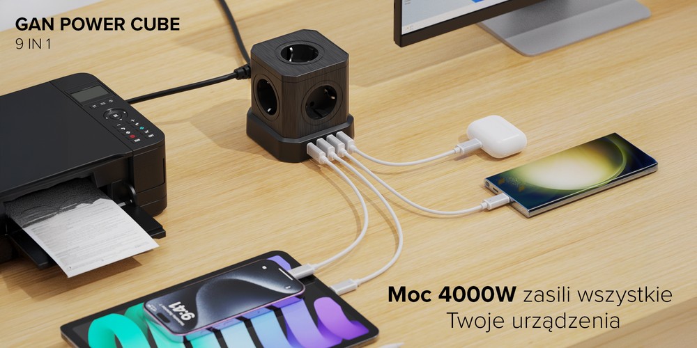 Newell Ładowarka sieciowa Newell GaN Power Cube 9w1 - czarna