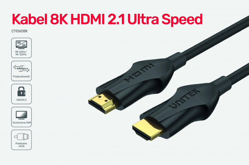 Unitek kabel HDMI 2.1 8K 4K 120Hz 1M