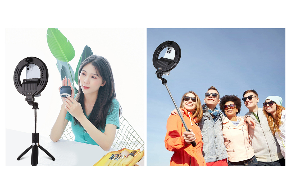 Puluz Selfie stick 3w1 z lampą pierścieniową LED 16cm PU531B