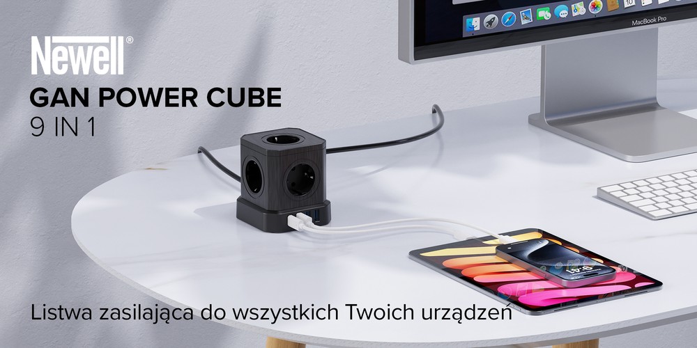Newell Ładowarka sieciowa Newell GaN Power Cube 9w1 - czarna